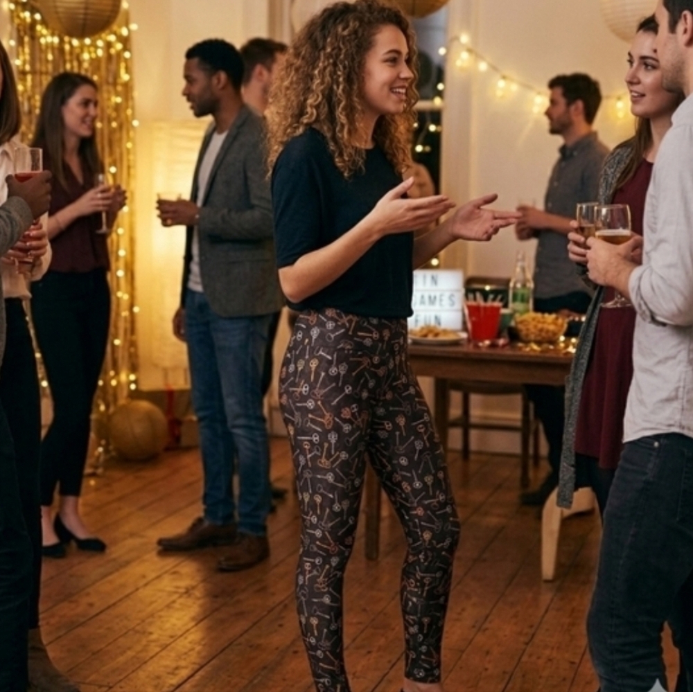 NWT Tween-OS Adult 0-4 Victorian Steampunk Skeleton Keys Blk Leggings Great Gift